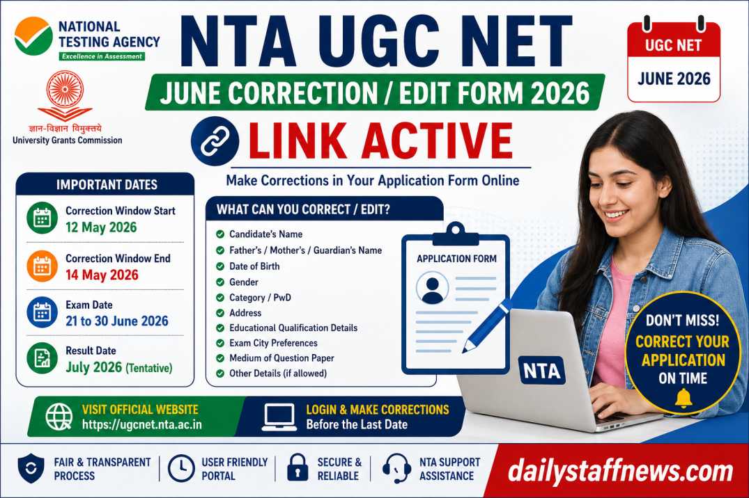 NTA UGC NET June Correction Edit Form 2026