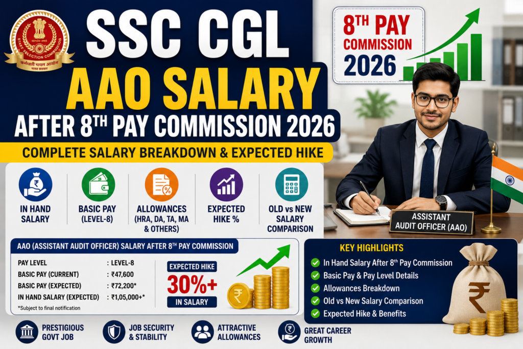 SSC CGL AAO Salary After 8th Pay Commission 2026 In Hand Salary, Basic Pay, Allowances & Expected Hike