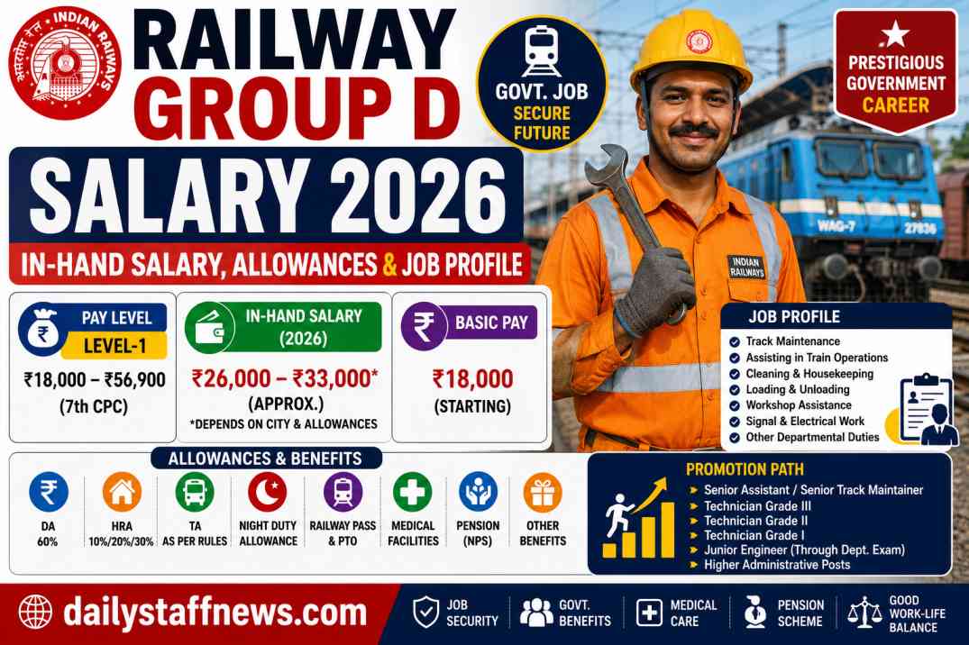 Railway Group D Salary 2026: In-Hand Salary, Allowances & Job Profile