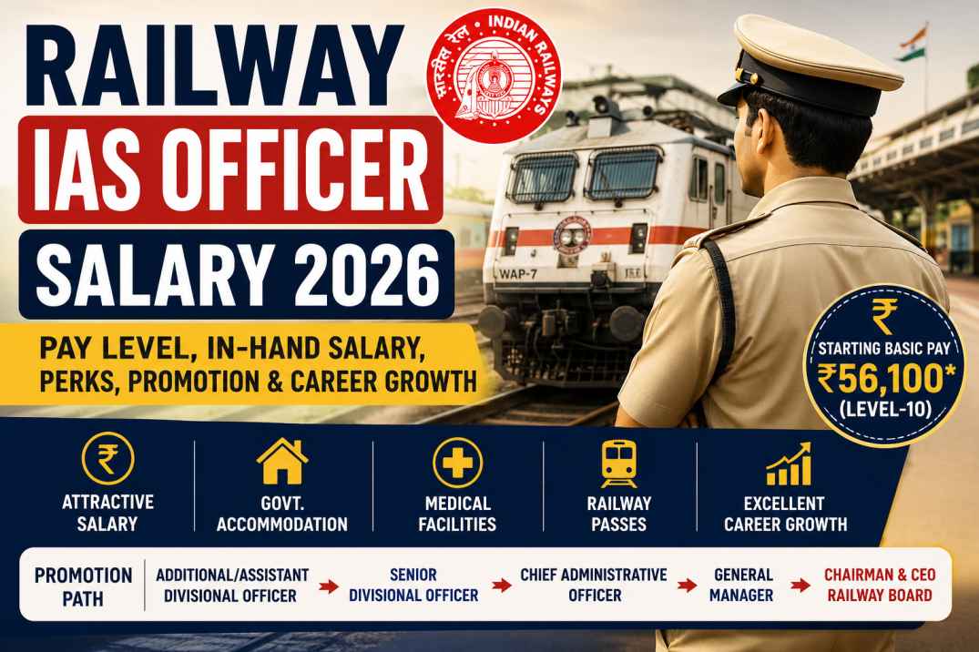 Railway IAS Officer Salary 2026 Pay Level, In-Hand Salary, Perks, Promotion & Career Growth