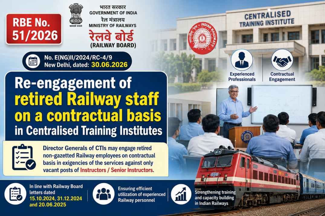 Re-engagement of retired Railway staff on a contractual basis in Centralised Training Institutes