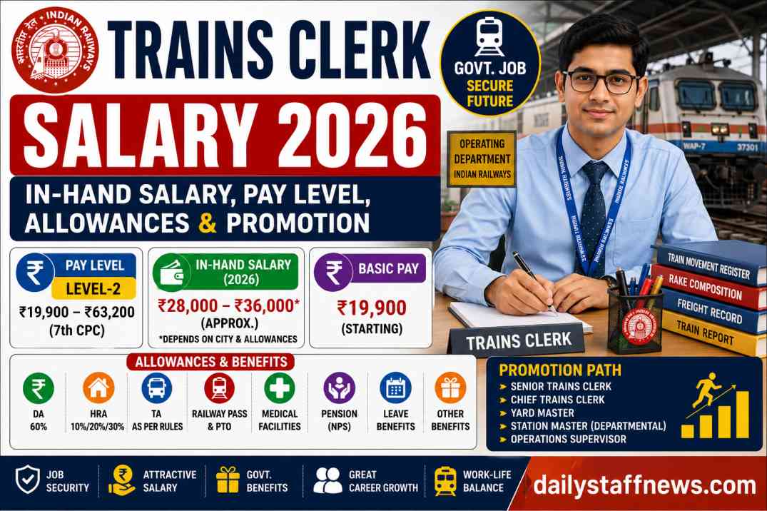 Trains Clerk Salary 2026: In-Hand Salary, Pay Level, Allowances & Promotion